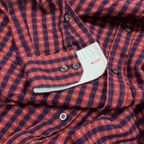 Ben Sherman Size Medium Red Blue Button Down Dress Shirt - Picture 6 of 8